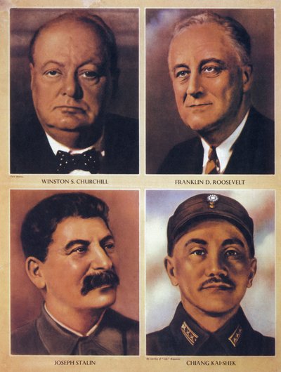 A második világháború szövetséges vezetői - Winston Churchill, Franklin Delano Roosevelt, Joseph Sztálin és Csang Kaj Shek - 1943 alkotó: Anonymous Anonymous