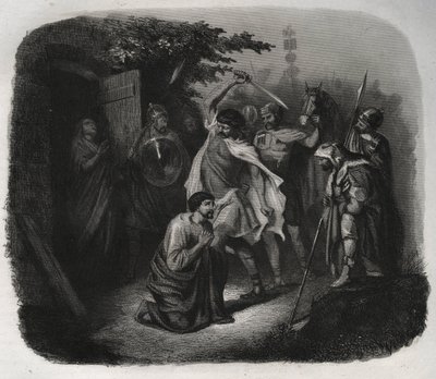 Szent Julián dekoltációja (mártíromság). Metszet 1846-ból a „Szentek élete” c. Magángyűjtemény. alkotó: Anonymous Anonymous