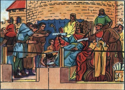 Lajos francia király (1081-1137) megadta a Chartát Párizs városának. Névtelen illusztráció a „Collection des souverains et chefs d