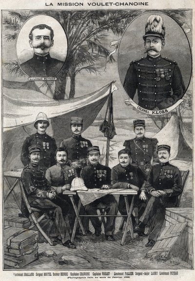 A Voulet Chanoine küldetés (Voulet-Chanoine) Francia expedíció Csád gyarmati meghódítására: Octave Meynier hadnagy (1874-1961) és Arsene Klobb ezredes (1857-1899) portréja balról jobbra lent: Boutalland hadnagy, őrmester. alkotó: Anonymous Anonymous