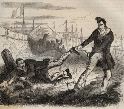 Az erő legnagyobb gyötrelme az, hogy rossz társnak lenni. Harc két fogoly között, amelyeket ugyanaz a lánc köt össze. Bagne de Rochefort a XIX. Pierre Zaccone (1817-1895) metszet a „Börtönök története létrehozásuktól napjainkig” című könyvébe (1877) alkotó: Anonymous Anonymous
