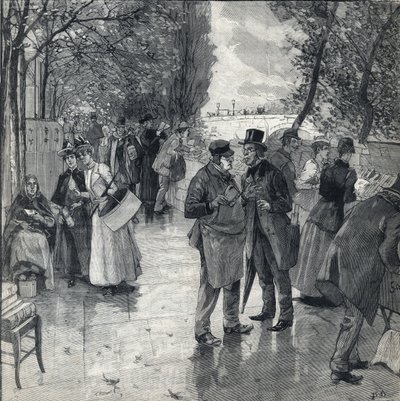 A könyv-könyv séta a párizsi rakparton. Metszet a „” Le petit parisien””-ben, 1892.10.30. Magángyűjtemény alkotó: Anonymous Anonymous