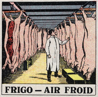 A hidegipar: a hús tárolása hűtőszekrényben. Névtelen illusztráció 1925-ből. Magángyűjtemény. alkotó: Anonymous Anonymous