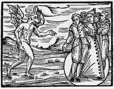 Az ördög arra kötelezi azokat, akik feltűntek, hogy kössenek vele egyezséget – „Compendium Maleficarum”, a boszorkányokkal, gonoszságaikkal és válogatásukkal foglalkozik Francesco Maria Guazzo vagy Guaccio vagy Guaccius (15? -16??) 1608 Magángyűjtemény alkotó: Anonymous Anonymous