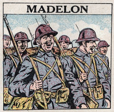 A zene hatásai: a francia „La Madelon” dal bátorságot ad a katonaságnak. Névtelen illusztráció 1925-ből. Magángyűjtemény. alkotó: Anonymous Anonymous