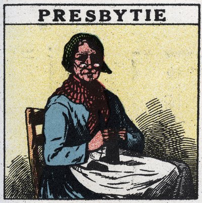 Szem: presbyopiaban szenvedő személy. Névtelen illusztráció 1925-ből. Magángyűjtemény. alkotó: Anonymous Anonymous