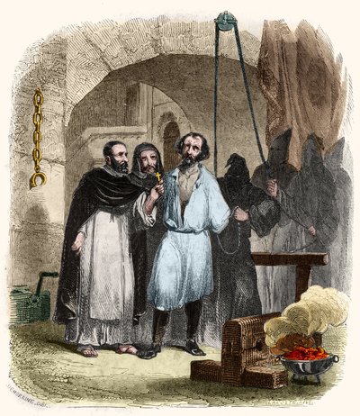A kötél kérdése a XVI. Illusztráció: Victor de Fereal, Suberwick, Manuel Galo de Cuendias „Az inkvizíció rejtélyei és más spanyol titkos társaságok” című könyvében. Kiadja P. Boizard alkotó: Anonymous Anonymous