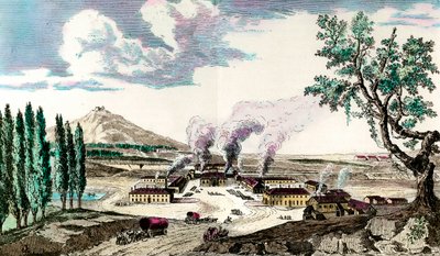A creusot-i (Saone és Loire) királyi öntöde 1787-ben Többek között a francia hadsereg fegyverzetét gyártotta. 18. századi metszet. Magángyűjtemény alkotó: Anonymous Anonymous