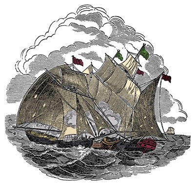 Henry Every (John Avery, Long Ben, Benjamin Bridgeman) (? -1695) kalóz hajója 1695 szeptemberében megtámadta a nagy mogul, Aurangzeb Aurangzeb (Alamgir) flottáját az indiai Surate mellett. Metszet a „The Pirates Own Book”-ból Charles Ellms alkotó: Anonymous Anonymous