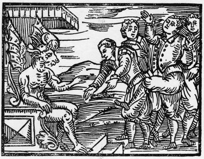 A varázslók az ördög előtt tisztelegnek – „Compendium Maleficarum”, Francesco Maria Guazzo vagy Guaccio vagy Guaccius (15??? -16??) 1608-as magángyűjtemény boszorkányokról, gonoszságukról és válogatásukról szól. alkotó: Anonymous Anonymous