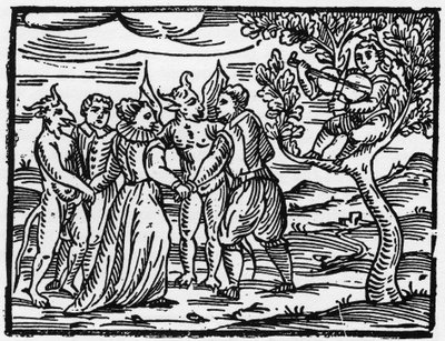 A szombati boszorkányok hegedűszóra táncolnak - „Compendium Maleficarum”, Francesco Maria Guazzo vagy Guaccio vagy Guaccius (15?? -16??) a boszorkányokról, gonoszságukról és válogatásukról szól (15? -16??) 1608 Magángyűjtemény alkotó: Anonymous Anonymous