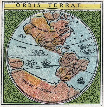 Időpont: orbis terrae. A földgömb Ecuadorral és a trópusokkal. Névtelen illusztráció 1925-ből. Magángyűjtemény. alkotó: Anonymous Anonymous