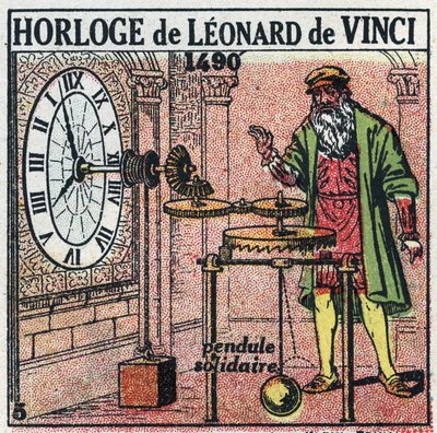 Idő: Leonard de Vinci (Leonardo da Vinci) (1452-1519) által 1490-ben feltalált súlyóra. A szórólapot függőleges mérleggel helyettesíti. Névtelen illusztráció 1925-ből. Magángyűjtemény. alkotó: Anonymous Anonymous