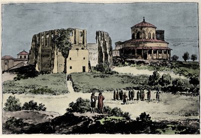 A Santa Constance-templom (nza), Konstantin császár 4. században épült mauzóleuma a római Szent Ágnese (Agnese)-bazilika közelében A XIX. századi illusztráció alkotó: Anonymous Anonymous