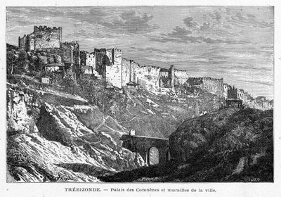 Kilátás a Palais des Comesra és Trebizonde városának falaira (Törökország). Louis-Eugene (Louis Eugene) Louvet „Les Missions Catholiques au XIXeme Siecle” metszete. magángyűjtemény. alkotó: Anonymous Anonymous