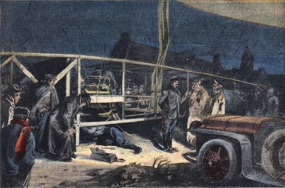 Ville de paris léghajó meghibásodása Valmyban. Metszet a „” Le Peute Parisien” újságból”, 1908.02.02. Magángyűjtemény. alkotó: Anonymous Anonymous