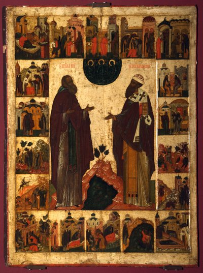 Fehértói Szent Cirill és Alexandriai Szent Cirill, XVI. század második fele. alkotó: Anonymous Russian icon painter