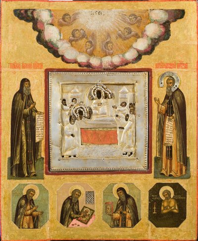 Tiszteletreméltó Anthony és Theodosius a barlangok, 17. század alkotó: Anonymous Russian icon painter