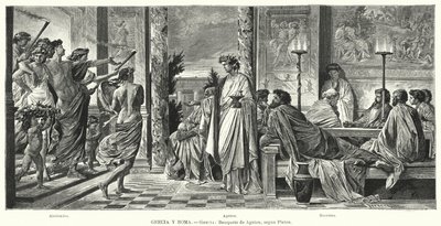 Agathon bankettje, az ókori Görögország, Platón szerint (litho) alkotó: Anselm Feuerbach