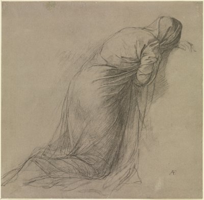 Jobbra térdelő, fátyolos nőalak ruházattanulmánya alkotó: Anselm Feuerbach