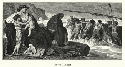 Médeia búcsúja: jelenet Euripidész Médea ókori görög tragédiájából, Médeia és Jason legendája alapján (metszet) alkotó: Anselm Feuerbach