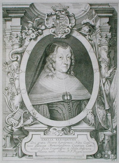 Amalie Elisabeth of Hanau-Muntzenberg (1602-51) a „Portraits des Hommes Illustres” című művéből, Petrus de Iode metszete, 1706-ban megjelent (metszet) alkotó: Anselmus van (after) Hulle