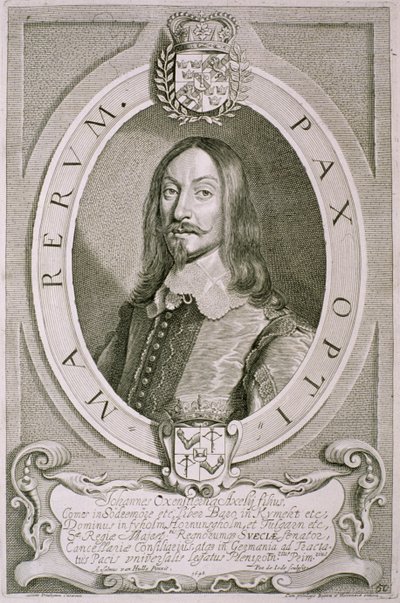 Johan Axelsson Oxenstierna (1611-57) Sodermore grófja a „Portraits des Hommes Illustres”-ből, Petrus de Iode metszetéből, 1706-ban megjelent alkotó: Anselmus van Hulle
