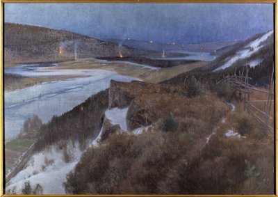 Nuit de Walpurgis a Bergslagen – Walpurgis Night Bergslagenben, Grangaerde Dalarnában, Schultzberg, Anshelm Leonard (1862-1945). Olajfestmény alkotó: Anshelm Schultzberg