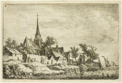 A templomtorony a tengerparti faluban alkotó: Anthonie Waterloo
