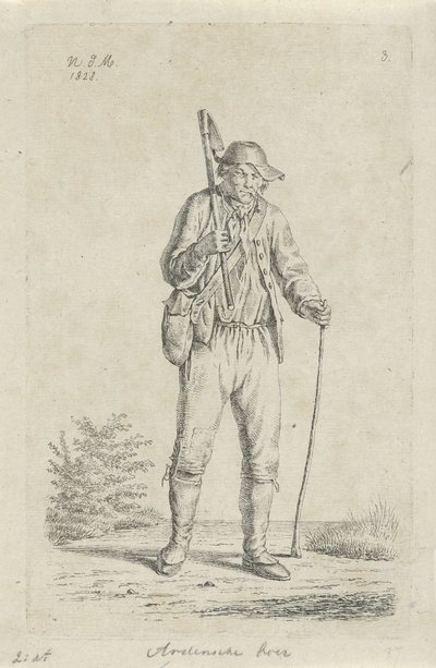 Ardenneki gazda kapával Ardennes farmer (cím a tárgyon) Farmerek és női gazdálkodók a Holland Királyságból (sorozat címe) alkotó: Anthonie Willem Hendrik Nolthenius de Man