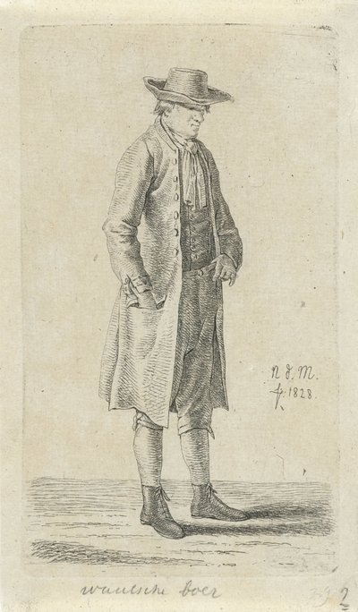 Férfi kezével a kabátja zsebében Vallon farmer (cím a tárgyon) 12 tanulmányfigura (sorozat címe) alkotó: Anthonie Willem Hendrik Nolthenius de Man