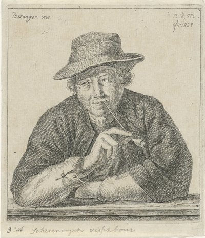 dohányzó ember Schevingsche haltenyésztő (cím a tárgyon) alkotó: Anthonie Willem Hendrik Nolthenius de Man