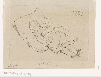 Alvó gyermek egy párnán alkotó: Anthonie Willem Hendrik Nolthenius de Man
