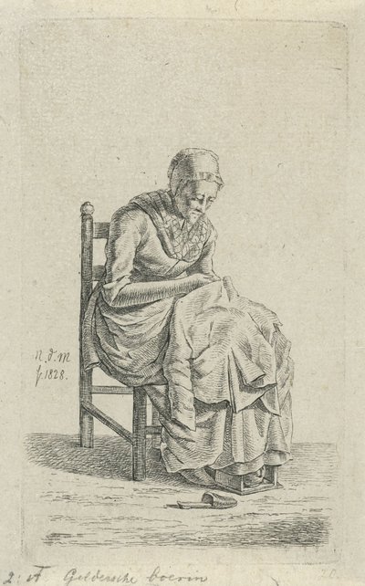 Javítás nő egy széken Gelderlandi gazda felesége (cím a tárgyon) 12 tanulmányfigura (sorozat címe) alkotó: Anthonie Willem Hendrik Nolthenius de Man