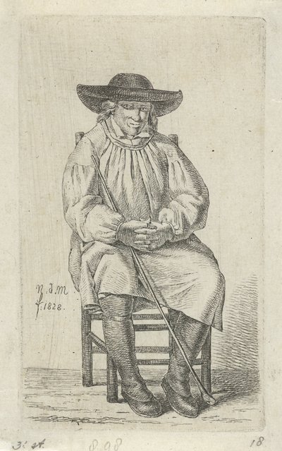 Ülő ember bottal 12 tanulmányfigura (sorozat címe) alkotó: Anthonie Willem Hendrik Nolthenius de Man