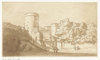 Egy erőd fala tornyokkal Castel Gandolfo alkotó: Anthonie van den Bos