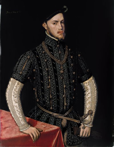 Fülöp (1527-1598), spanyol és portugál király portréja - Antonis (Anthonis) Mor festménye (kb. 1517-1577), olaj, fa (107,5x83,3 cm), 1550 körül - II. Fülöp király portréja Spanyolország és Portugália, Antonis Mor olaj, fa, kb. 1550 - Pr alkotó: Anthonis van Dashorst Mor