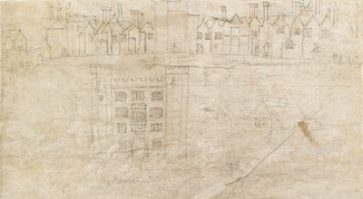 Épületek az Oatlands Palace déli frontja mentén, 1550-es évek alkotó: Anthonis van den Wyngaerde