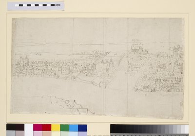 Durham-ház a Barnard kastélyig, a „Londoni panoráma”-ból, 1544 körül (toll, tinta és kréta papíron) alkotó: Anthonis van den Wyngaerde