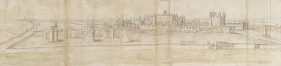 Hampton Court Palace északról (toll és barna tinta és akvarell halvány jelzéseken fekete krétával) alkotó: Anthonis van den Wyngaerde