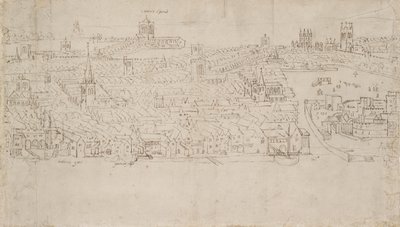 London panorámája Southwarkból nézve: Billingsgate a Tower Wharfig, 1554 alkotó: Anthonis van den Wyngaerde