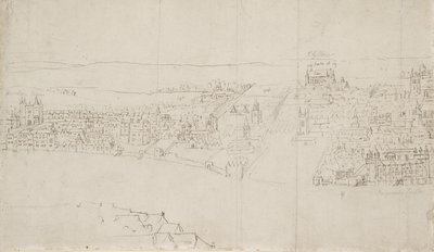 London panorámája Southwarkból nézve: Durham House a Barnards Castle-ig (toll és tinta fekete krétával, papíron) alkotó: Anthonis van den Wyngaerde