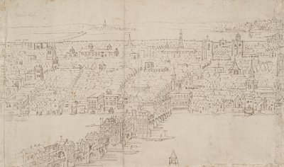 London panorámája Southwarkból nézve: London Bridge, 1554 alkotó: Anthonis van den Wyngaerde