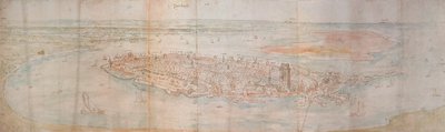 Panorámás kilátás Dordrechtre egy magas ponttól nyugatra, 1545 alkotó: Anthonis van den Wyngaerde