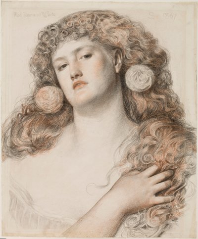 Piros rózsa és fehér, 1867 (kréta, papír) alkotó: Anthony Frederick Augustus Sandys