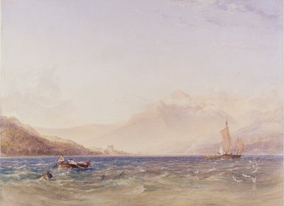 A Loch Fyne feje, Dindarra kastélyával, 1850 (wc, testszín grafit felett, papíron) alkotó: Anthony Vandyke Copley Fielding
