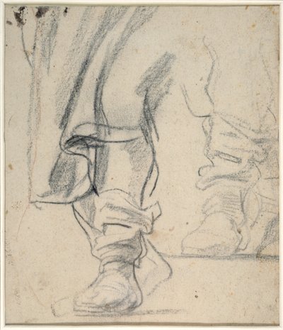 Férfi csizmás lábai és leereszkedő köpeny (fekete-piros kréta papíron) alkotó: Anthony van Dyck