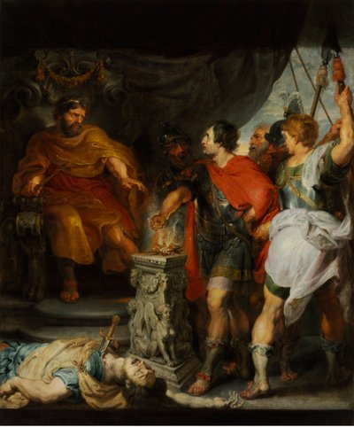 Caius Mucius Scaevola, jeune patricien romain capture par la garde royale de Porsenna (Porsinna, Porsena) alkotó: Anthony van Dyck