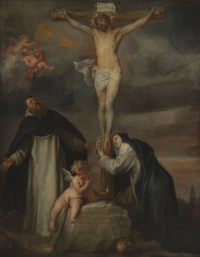 Keresztre feszített Krisztus Szent Katalinnal, Szent Domonkos-szal és egy angyallal alkotó: Anthony van Dyck