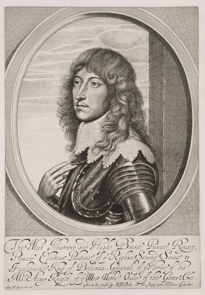 Rupert herceg (1619-82), rajnai nádor gróf és bajor herceg portréja, William Faithorne (1616-91) metszete alkotó: Anthony van Dyck